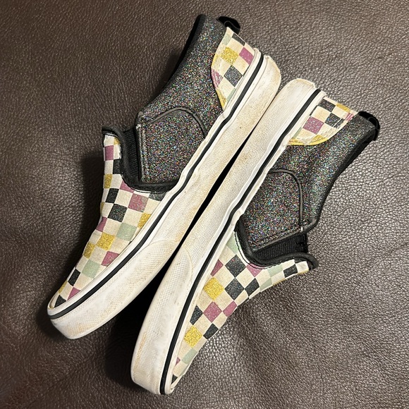Kids checkerboard Vans, slip on - no tie - size 3 - glitter multicolor - Picture 6 of 11